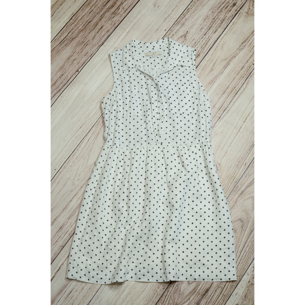 Ann Taylor linen dress white & black polka dots